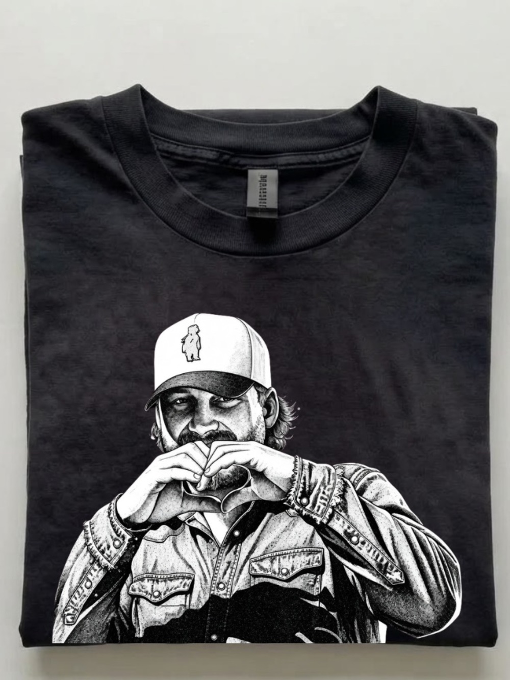 Morgan Wallen Heart Hands Cap Sketch Vintage Black T-Shirt